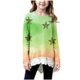 thumbnail image 2 of NAISIBABY Girls Long Sleeve Tops, Fashion Graphic Lace Irregular Hem Crewneck Kids Fall Clothes Tops Army Green 4T, 2 of 6