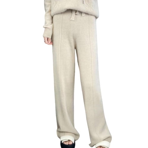 Wool Casual Pants Solid Color Straight Wide Leg Knitting Trousers