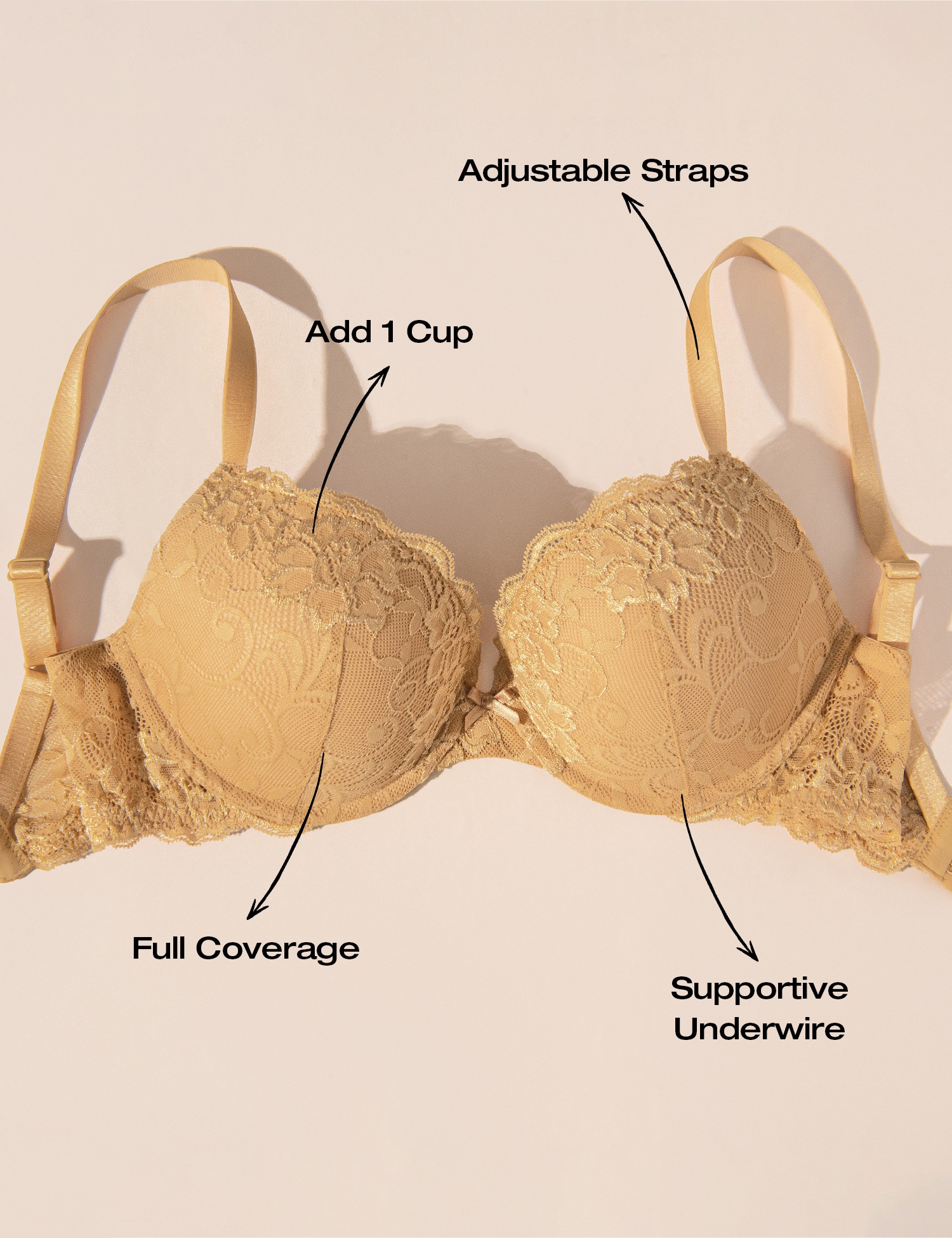 Deyllo Women's Sexy Lace Push Up Padded Plunge Add Cups Underwire Lift Up Bra, Gold 36B - image 4 of 8