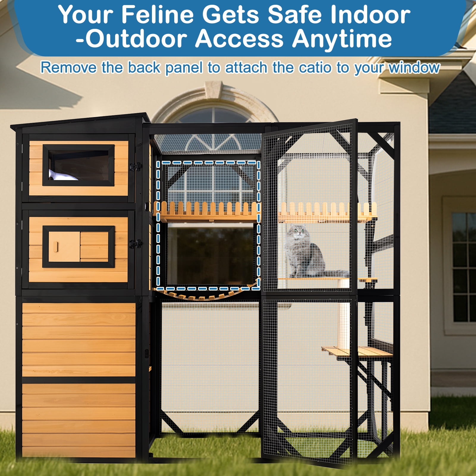 Large Catio Outdoor Cat Enclosure Window Acess Walk-in Cat Cage Cat House for Multiple Indoor Outdoor Cats Outside Patio