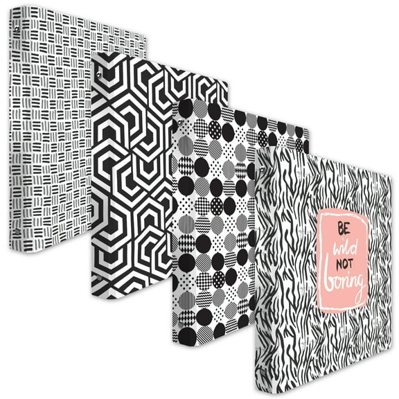 CounterArt "Black Designs" 4 Pack Decorative Reusable Water Proof 3-Ring Binders 1"