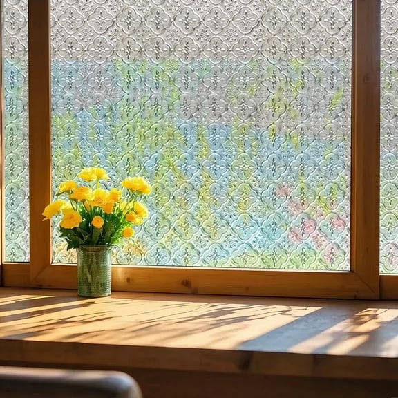 GIRACOA 3D Stained Glass Window Film – 31.5" x 78.7" Static Cling Decorative Privacy Film, Removable for Bathroom, Front Door & Home