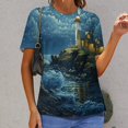 thumbnail image 6 of Lighthouse Sunrise Coast Scenery Pale Blue Tan T Shirts Basic T-Shirt Short Sleeve Ladies Tee Shirt Summer Graphic Clothing, 6 of 6