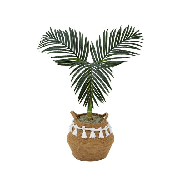 Nearly Natural 3ft. Artificial Golden Cane Palm Tree with Handmade Jute & Cotton Basket with Tassels DIY KIT , Green