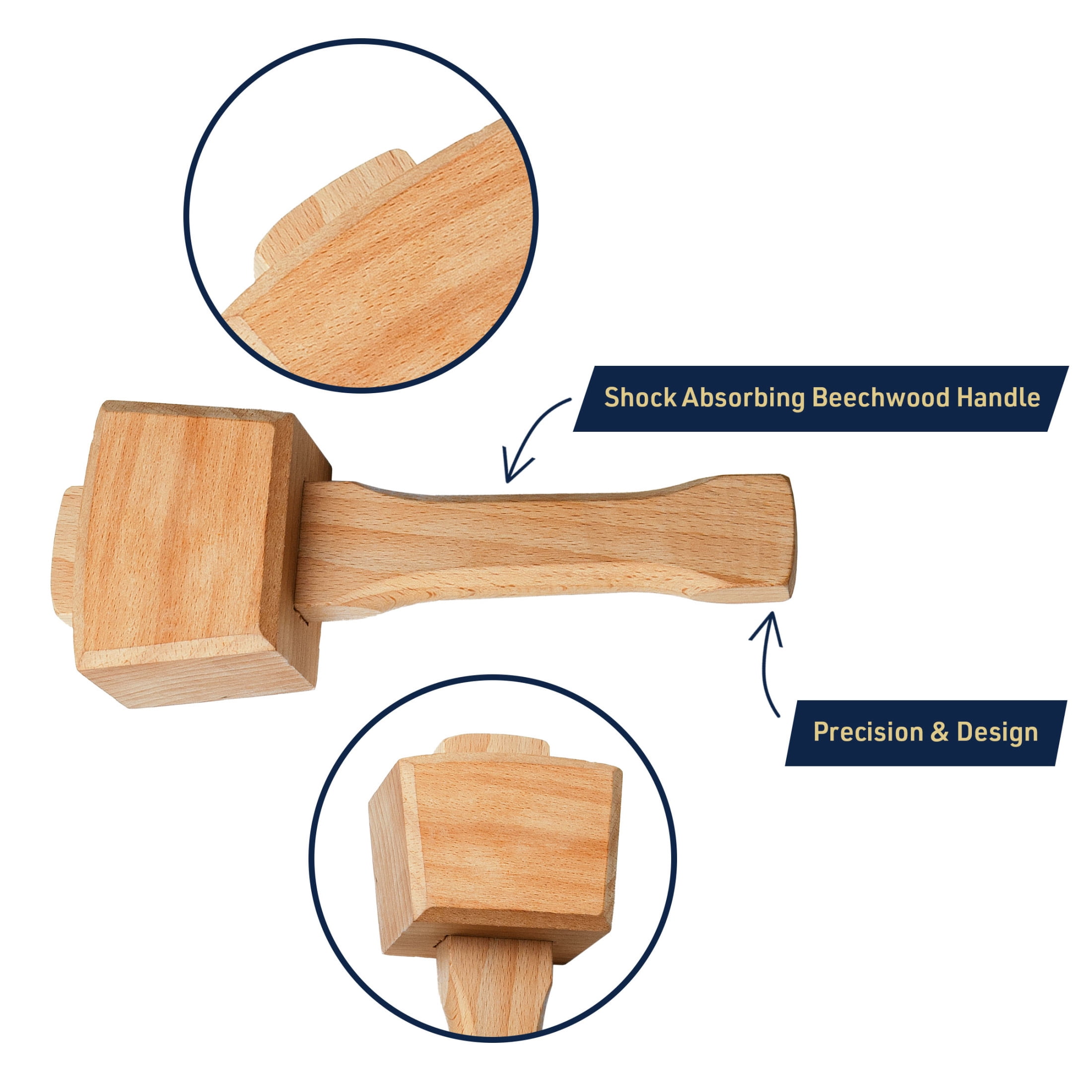 Kings County Tools Wood Mallet Hammer - 12oz Solid Beechwood Carpenters Mallet with 3.5” Head