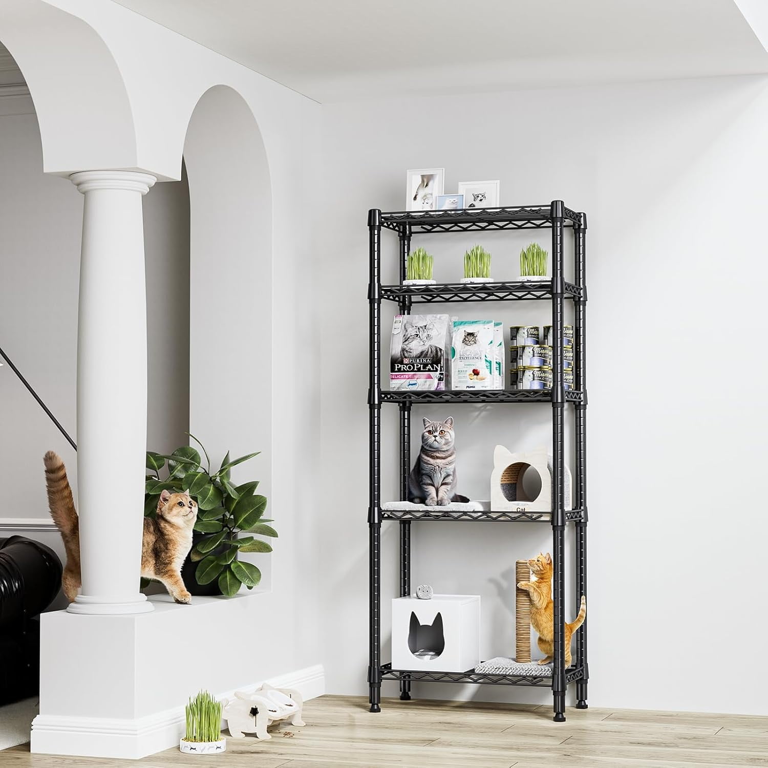 M MZG 5 Tiers Wire Shelving Unit, Dimensions: 23.6"W x 11.8"D x 59.5"H, Total Capacity 1250 lbs, Black