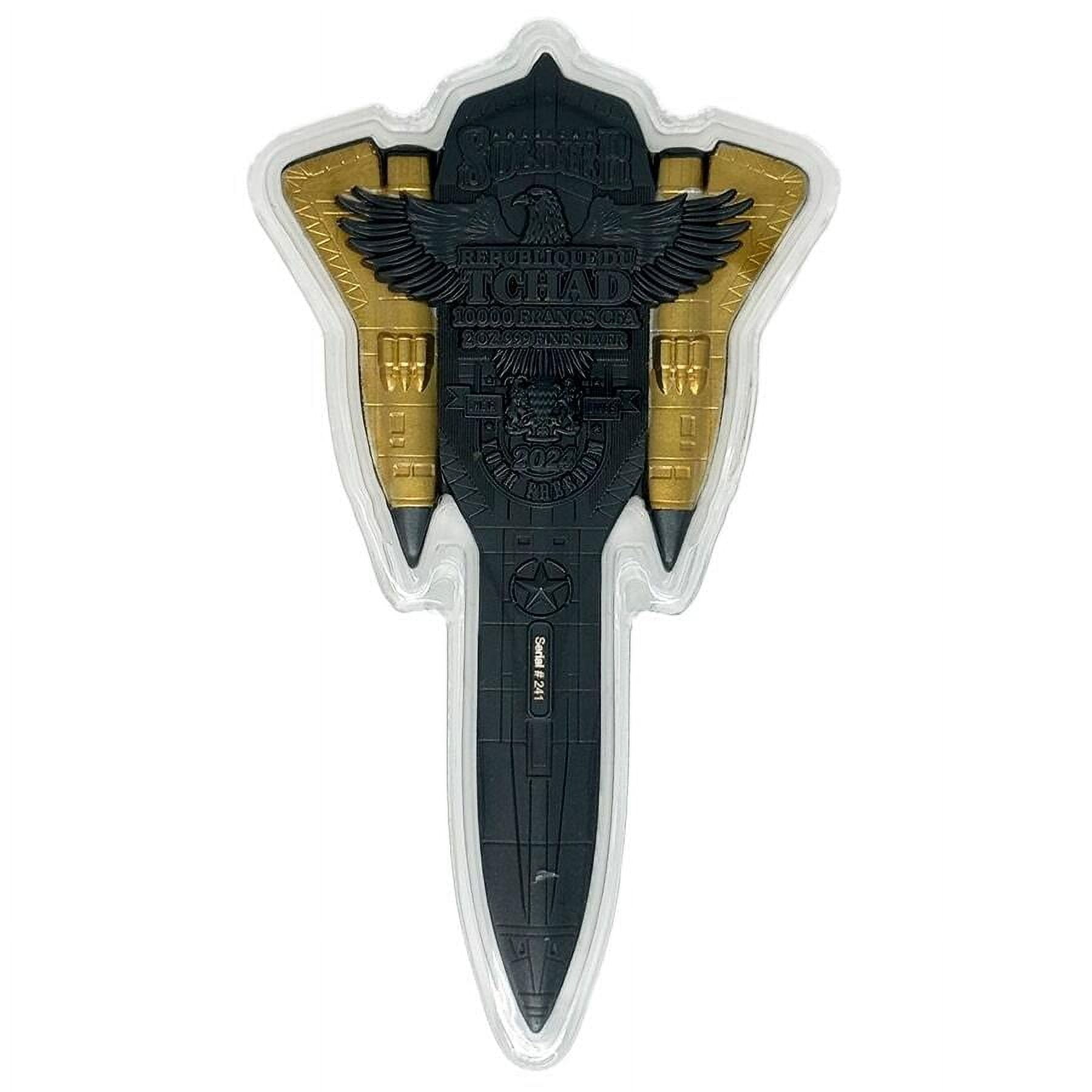 2024 Chad 2 oz Silver Fighter Jet Black & Gold Shaped Coin