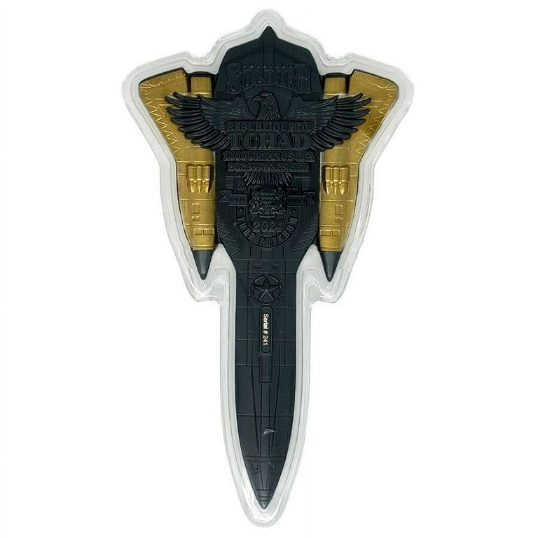 2024 Chad 2 oz Silver Fighter Jet Black & Gold Shaped Coin .999