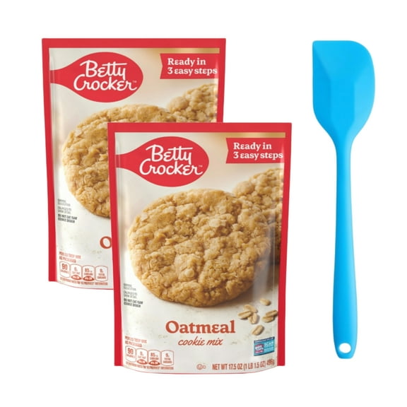 Betty Crocker Oatmeal Cookie Mix, 17.5 oz (2 pack) and 8in Silicone Spatula (Color Varies)
