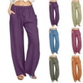 thumbnail image 6 of Women's Dye Linen Pants Summer Drawstring Waist Wide Leg Loose Linen Palazzo Pants Beach Palazzo Harem Pants Orange,4XL, 6 of 6