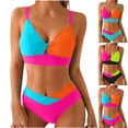 thumbnail image 2 of Yuanlook Women's Bold Color Block Twist Front Bikini Set High Waist Pool Casual Swimwear Size S-XXL, 2 of 6