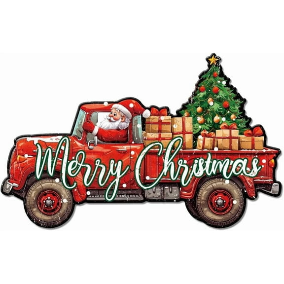Christmas Pickup Truck Metal Tin Sign "Merry Christmas" Vintage Tin Sign Funny Wall Decor for Christmas Party Bar Club Home Gate Bedroom Living Room Restaurant Café colorful DIY