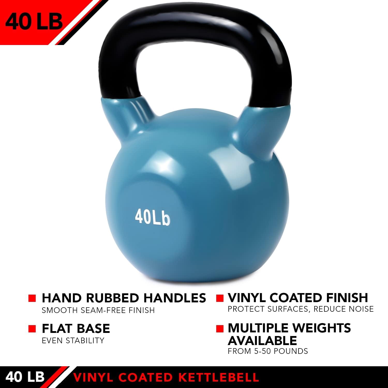 JFIT Kettlebell Weights Vinyl Coated Iron, Steel Blue, 40 LB