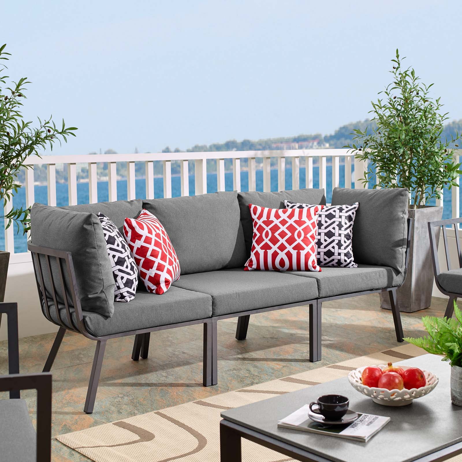 Modway Riverside 3 Piece Outdoor Patio Aluminum Sectional Sofa Set