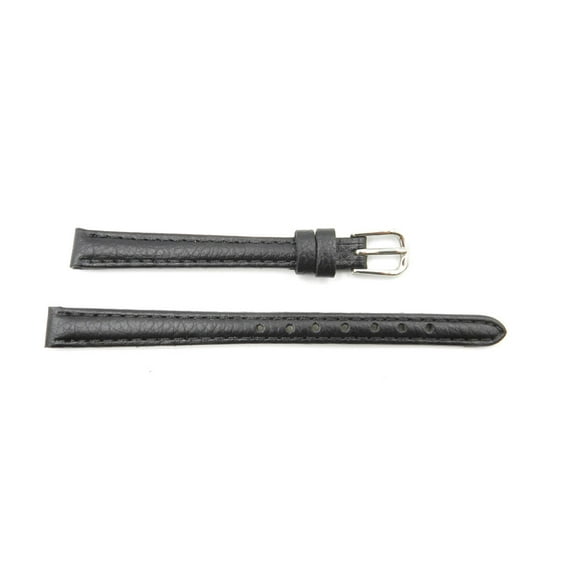 Ladies 10mm Black Genuine Textured Leather Replacement Watch Strap