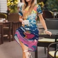thumbnail image 3 of Honeii Colorful Whimsical Earth Print Women’s Short Sleeve Dress, Comfortable Casual Dress, Soft Polyester Spandex Blend, Stylish Everyday Wear for Summer, Perfect for Travel and Vacation, 3 of 6