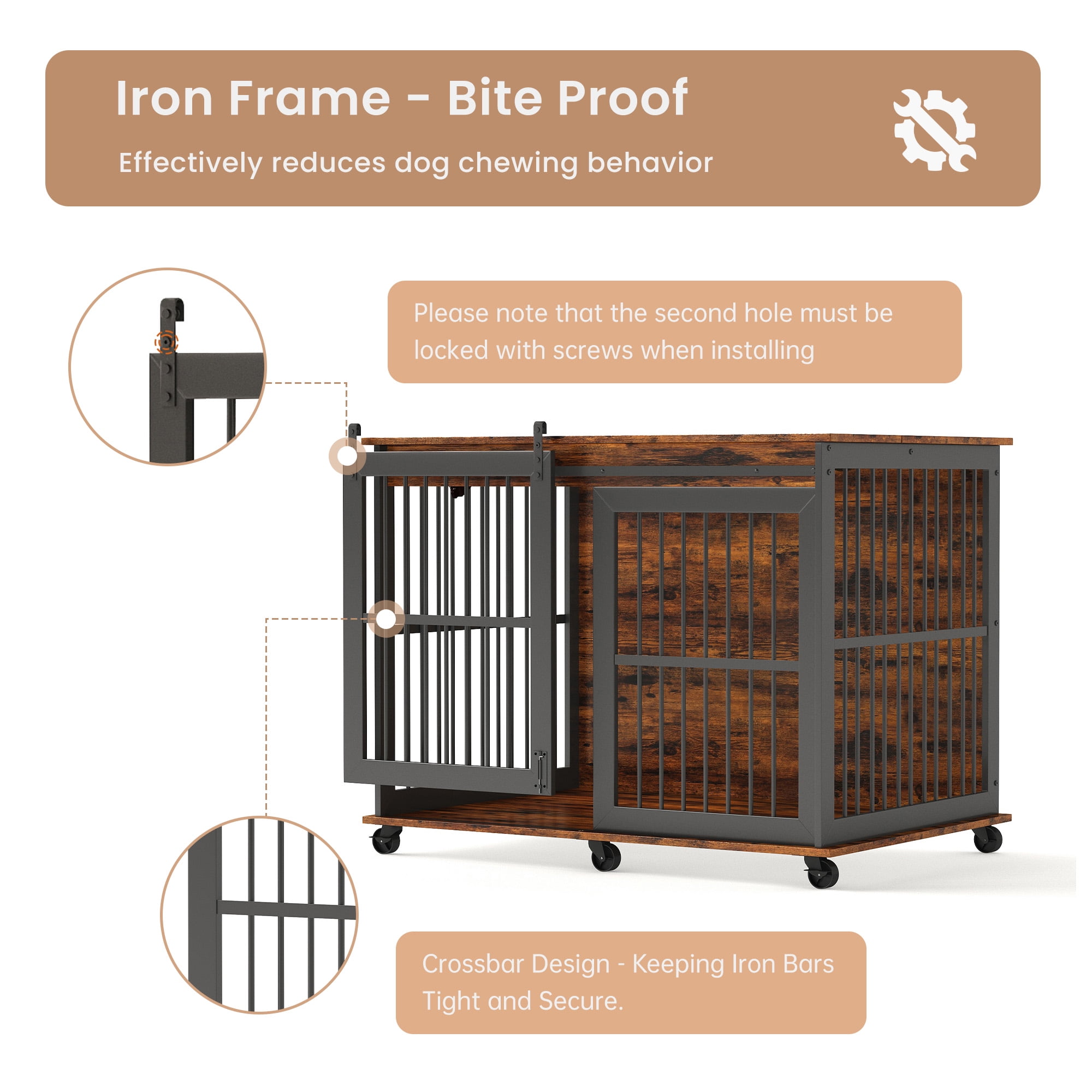 Pefilos 43" Heavy Duty Dog Crate for Medium Dogs, Furniture Style Dog House with Wheels, Indoor Dog Cage Sliding Iron Door with Mat, Brown Pefilos 43" Heavy Duty Dog Crate for Medium Dogs, Furniture Style Dog House with Wheels, Indoor Dog Cage Sliding Iron Door with Mat, Brown
