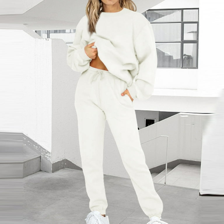 Clearance Matching Sets for Women Women Casual 2 Piece Outfits Long Sleeve  Loose Tops Skinny Round Neck Long Pants Sets Sweatshirts Suit Two Piece