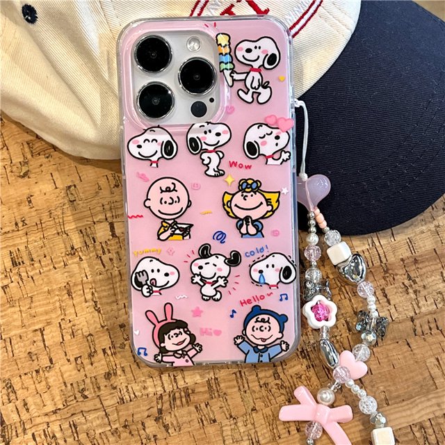 Funda de teléfono con dibujos animados de Snoopy para Iphone 15/14/13/12/11 Pro Max, funda protectora de teléfono con cadena de Anime Kawaii, accesorios anticaídas, regalo