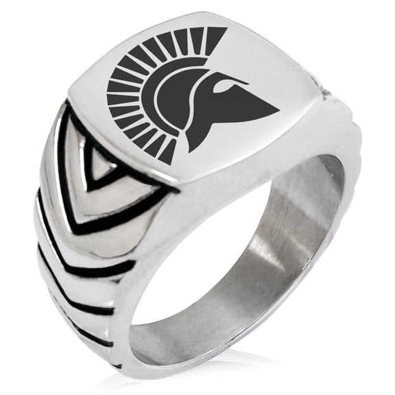 Stainless Steel Ares Greek God of War Chevron Pattern Biker Style Polished Ring