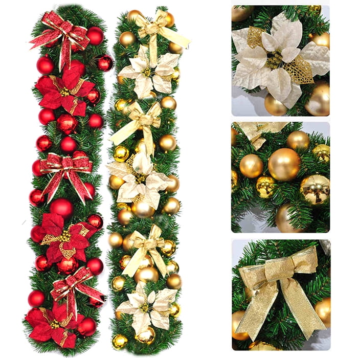 9ft Artificial Christmas Red Gold Garland Christmas Garland With Lights Walmart Com Walmart Com
