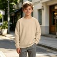 thumbnail image 2 of Girls Boys Sweater Long Sleeve Crew Neck Pullover Sweater Knit Pullover Sweatshirt Kids Long Sleeve Crew Neck Solid Casual Tops Fall Outfits(Khaki,5-6 Years), 2 of 6