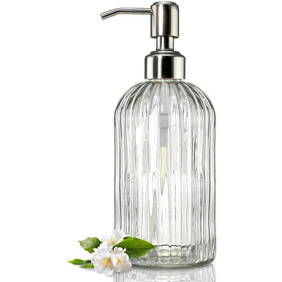 18 Oz Clear Glass Soap Dispenser with Rust Proof Stainless Steel Pump, Refillable Liquid Hand Soap Dispenser for Bathroom, Premium Kitchen Soap Dispenser (Clear)