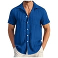 thumbnail image 1 of Men's Short Sleeve Tshirts Cotton Lapel Button Down Print Short Sleeve Hop Pattern Cool Vacation Button Down Lapel Shirts (Blue), 1 of 3