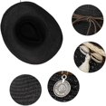 thumbnail image 4 of Women's Linen Sun Hat Wide Brim Panama Fedora Cap for Adults Summer Beach Vacation Cowgirl Hat with Seashell Rope Decor UV Protection Headwear Everyday Casual Apparel Accessory, 4 of 5