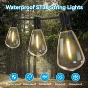 PHOPOLLO Outdoor String Lights, ST38 48ft LED Hanging Lights,20 Vintage Dimmable Bulbs Waterproof and Shatterproof, with Remote control for Proch, Backyard