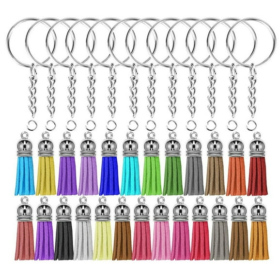 Worgeous 50 Sets DIY Keychain Combination Accessories with Open Ring Tassel and Key Ring