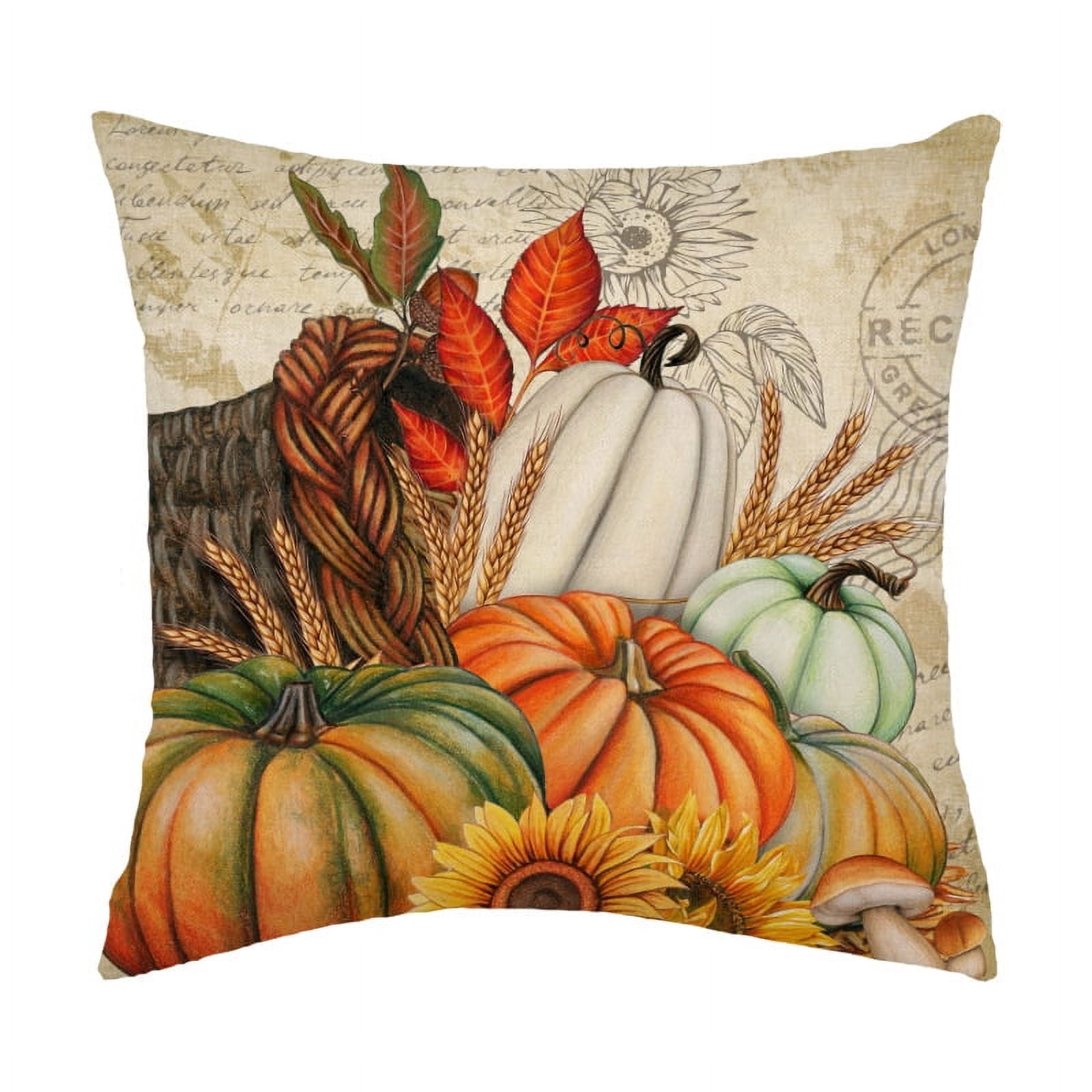 BOSMOLL Fall Pillow Covers Set Of 4 - 18x18 Inch, Pumpkin & Thankful/Blessed Print, Orange, Farmhouse Decor