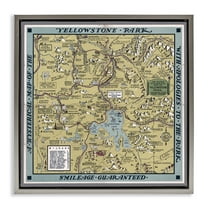 Stupell Industries Vintage Yellowstone Map History & Language Painting Gray Floater Framed Canvas Art Print Wall Art, 18 x 18