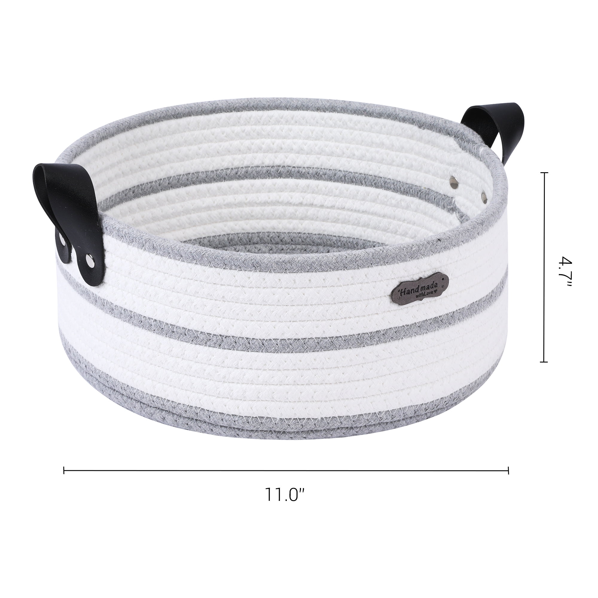 Unique Bargains Woven Storage Basket with Leather Handles Light Gray 11*4.7in