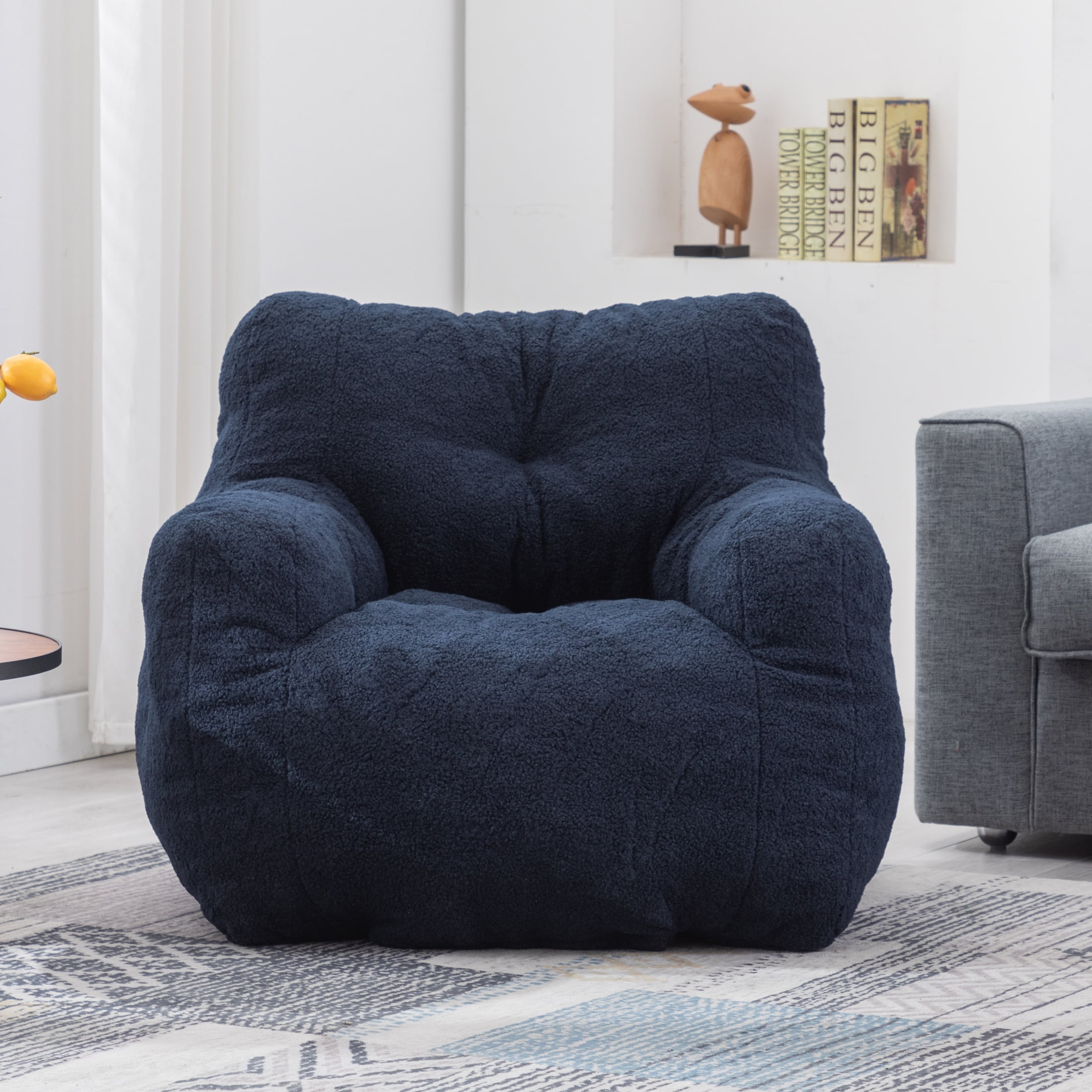 PORKISS Bean Bag Chairs Soft Tufted Foam Lazy Sofa with Teddy Fabric for Dorm Bedroom Living Room Single Leisure Accent Sofa Chair for Adults Teens
