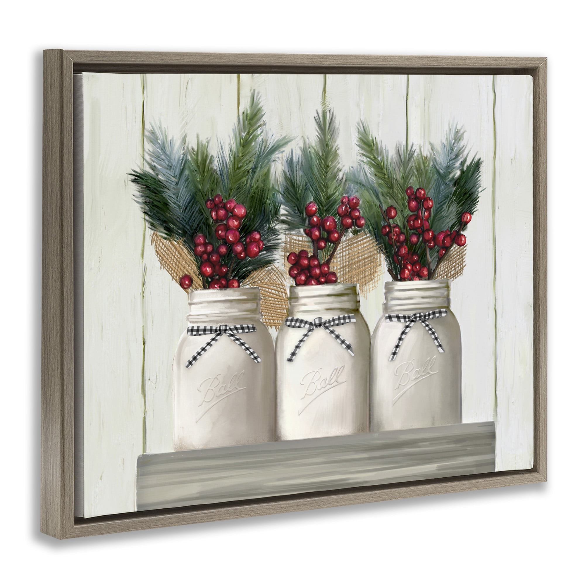 Stupell Industries Christmas Berry Bouquets Holiday Painting Brown Floater Framed Canvas Art Print Wall Art, 31 x 25