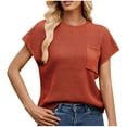 thumbnail image 2 of Zpanxa Womens Summer Tops, Women's Shoulder Pocket Sweater Top Short Sleeve Solid Color Casual Knit Blouse Spring Fashion Layering Piece, 2 of 8