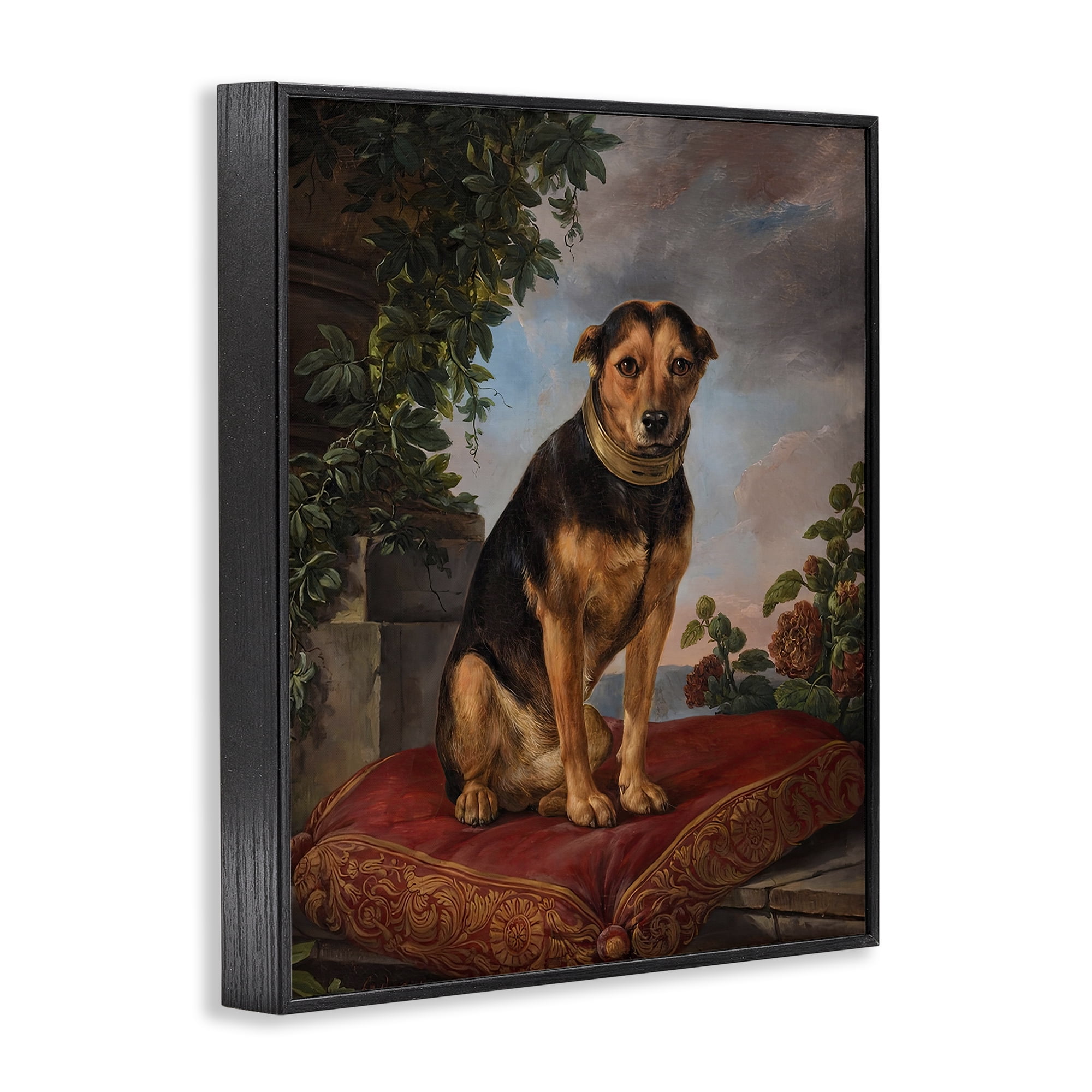 Stupell Industries Historical Dog on Cushion Black Framed Giclee Art, design by Lil' Rue