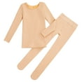 thumbnail image 4 of TiaoBug Kids Girls Gymnastics Bottoming Suit Long Sleeve Fleece-Lined Dance Tops with Leggings Set A Nude 13-14, 4 of 7