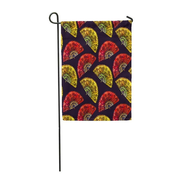 POGLIP Traditional Red and Yellow Spanish Fan Black Flowers Hand Garden Flag Decorative Flag House Banner 12x18 inch