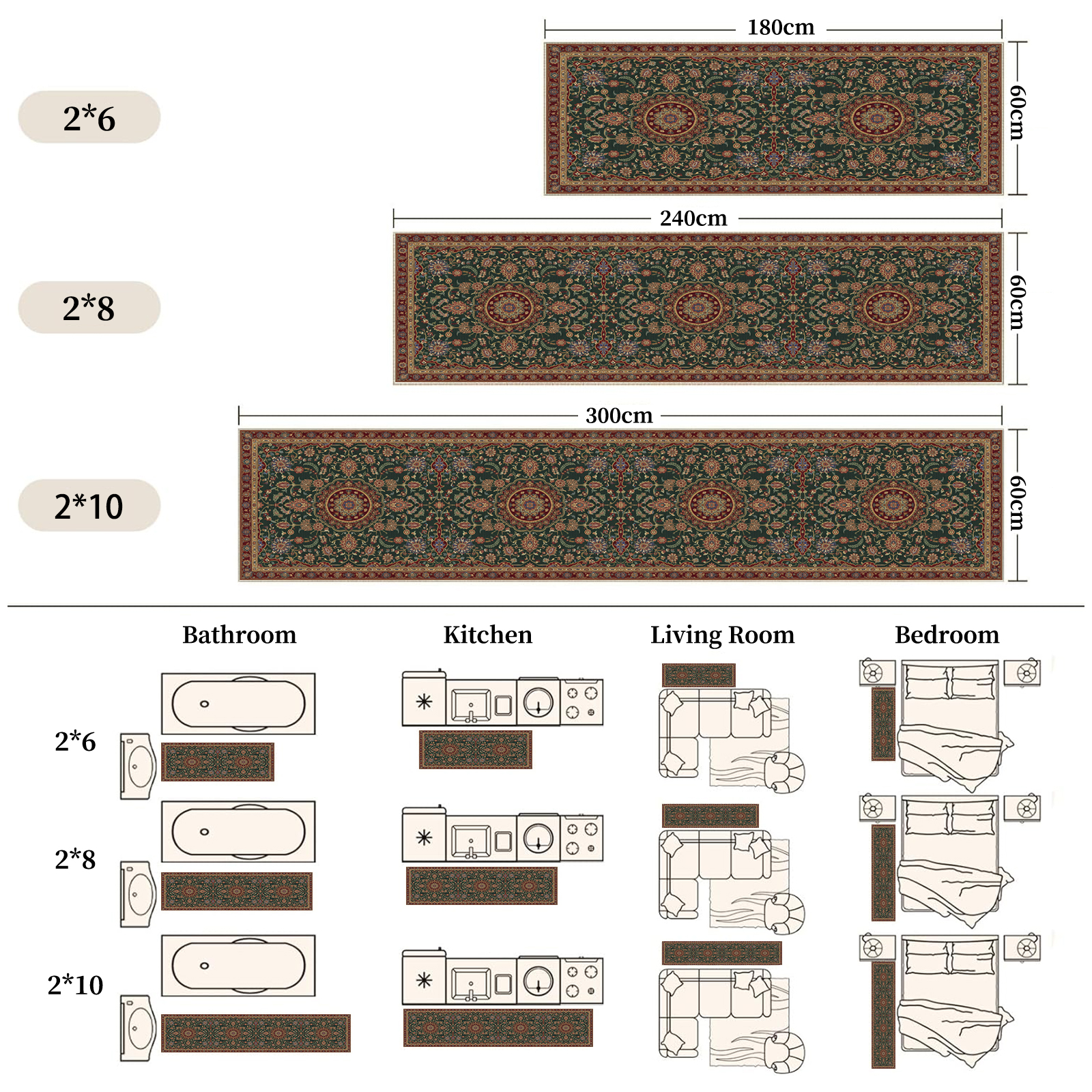 Runner Rugs for Hallway, 2x6 Washable Soft Non Slip Floor Rugs for Kitchen, Modern Mat for Living Room Bedroom Entryway Red & Green