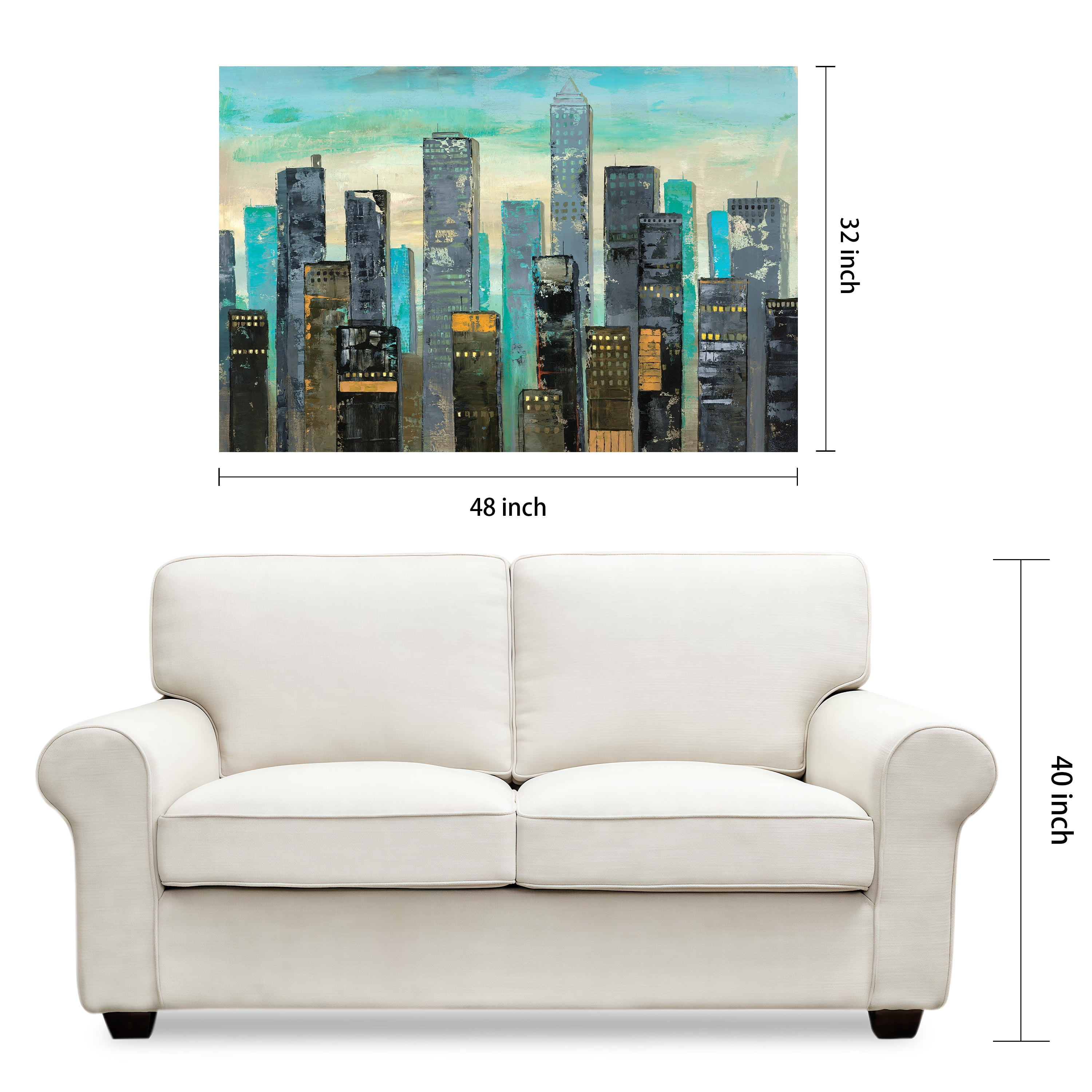 Empire Art Direct Urban Lights II Frameless Free Floating Tempered Glass Panel Graphic Wall Art, 48" x 32" x 0.2", Ready to Hang