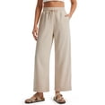 thumbnail image 1 of Pantalones de lino Libin para mujer, pierna ancha, cintura alta, color caqui, 1 of 7