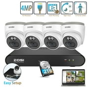 5MP PoE Security Cameras System, ZOSI 8CH Security Camera System 2TB HDD, 4pcs 4MP 2.5K HD Weatherproof Outdoor IP Cameras with Audio, Smart AI Human Detection, 100ft Night Vision