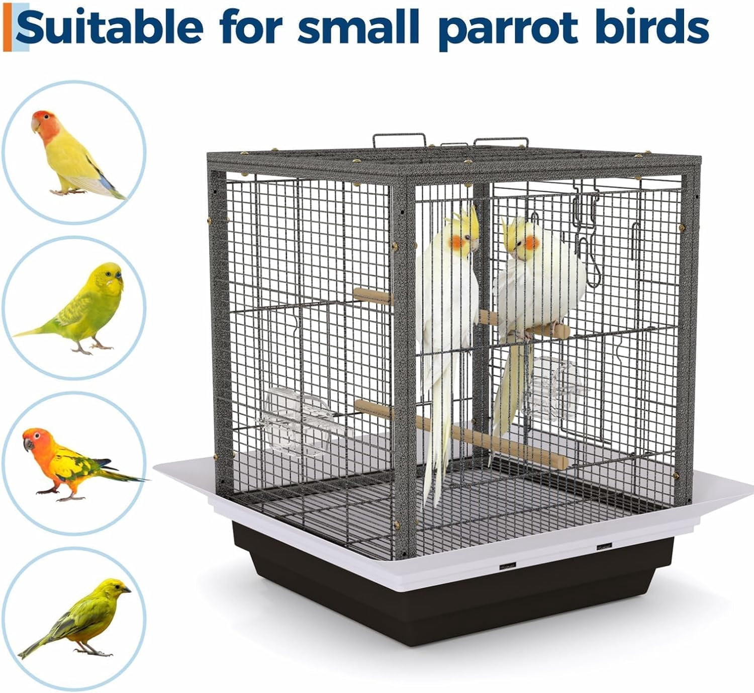 Rugerasy Small Bird Cage,Metal Parrot Cage with Wheels,Easy to Clean,Non-Toxic Finish,Black