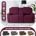 thumbnail image 3 of Timeles 2 Seat Recliner Sofa Covers with Middle Console Slipcover, Loveseat Recliner Couch Cover Stripe Jacquard Furniture Protector Covers with Elastic Bottom for Kids, Pets (Burgundy), 3 of 6