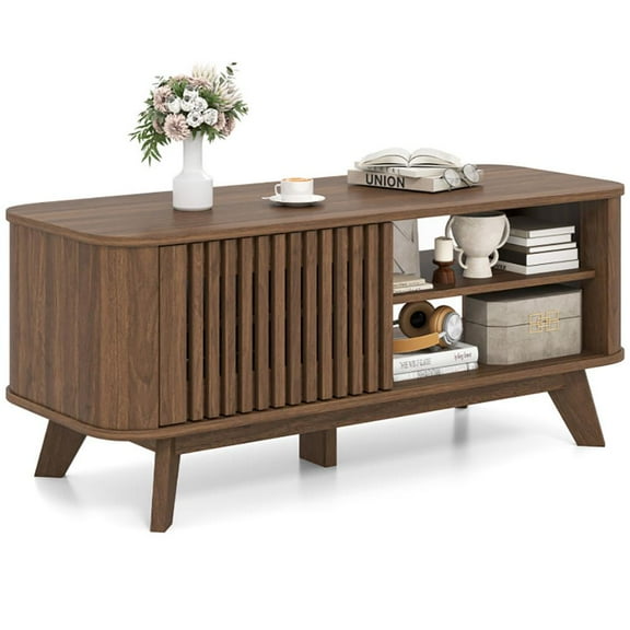 YYAo Modern Coffee Tables, Center Table,Rectangular Coffee Table with Storage and Adjustable Shelves-Walnut