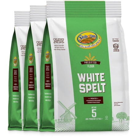 Shibolim Stone Ground White Spelt Flour, 5lb (3 Pack) | Triple Sifted Flour | 100% Whole Grain | Certified Kosher