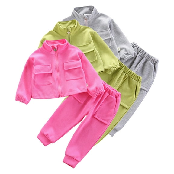 Esaierr Kids Toddler Sweat Suits Joggers Pants Set for Girls, Little Girls Spring Fall Tracksuits Sweatpants Outfits Baby Solid Color Athletic Zipper Top  Elastic Trousers Sports Clothes,Size 1-4Y