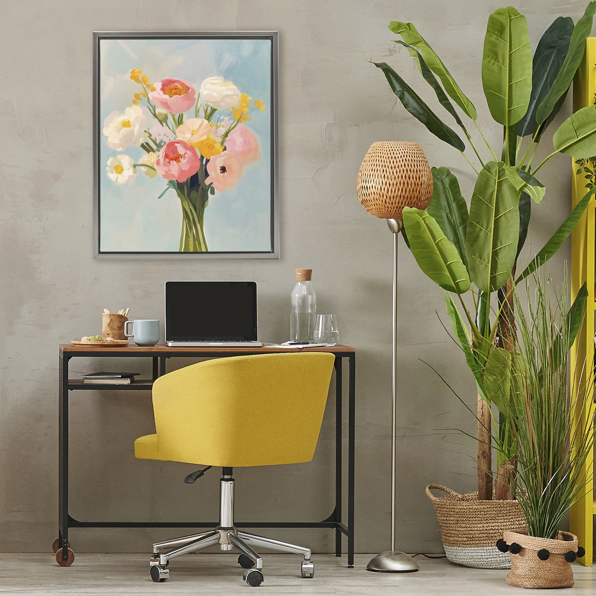 Stupell Industries Eclectic Floral Bouquet Gray Framed Floater Canvas Wall Art, design by The Prints Vibe